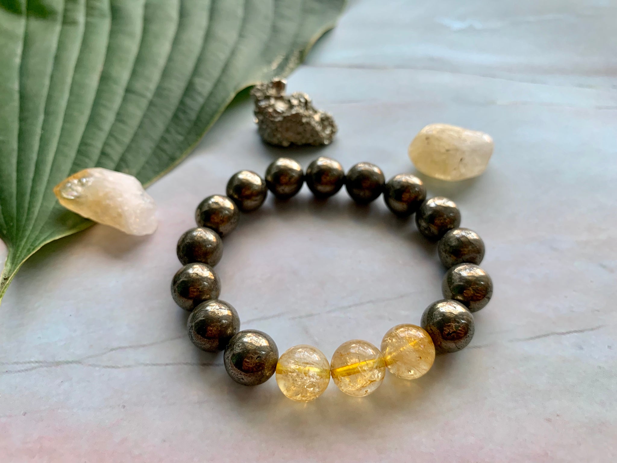 108 Golden Citrine Pyrite Mala Beads Necklace Protection Bracelet Necklace  Grounding Bracelet Crystal Jewelry Energy Bracelet Meditation Yog