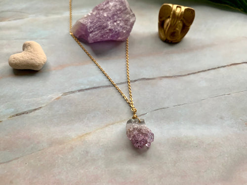 Raw Amethyst Gemstone Healing Crystal Gold Filled Pendant Necklace 0.1