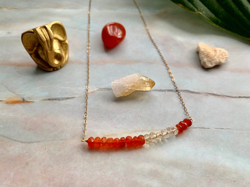 Multi-Gem: Citrine & Carnelian Rondelle Gold Filled Necklace